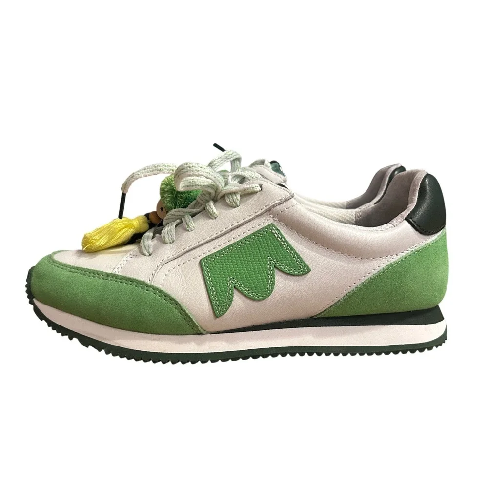 Birdies x 21Seeds Women Green White Leather Suede Roadrunner Sneakers Size 6.5